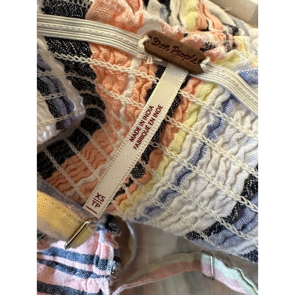 Free People Lilah Striped Printed Smocked Button Pleated Tube Midi Dress Size XS - Picture 10 of 13